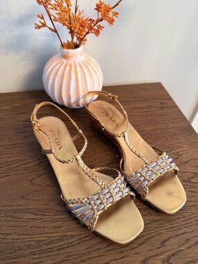 Vintage Authentic Prada Gold Braided Slingback Sandals